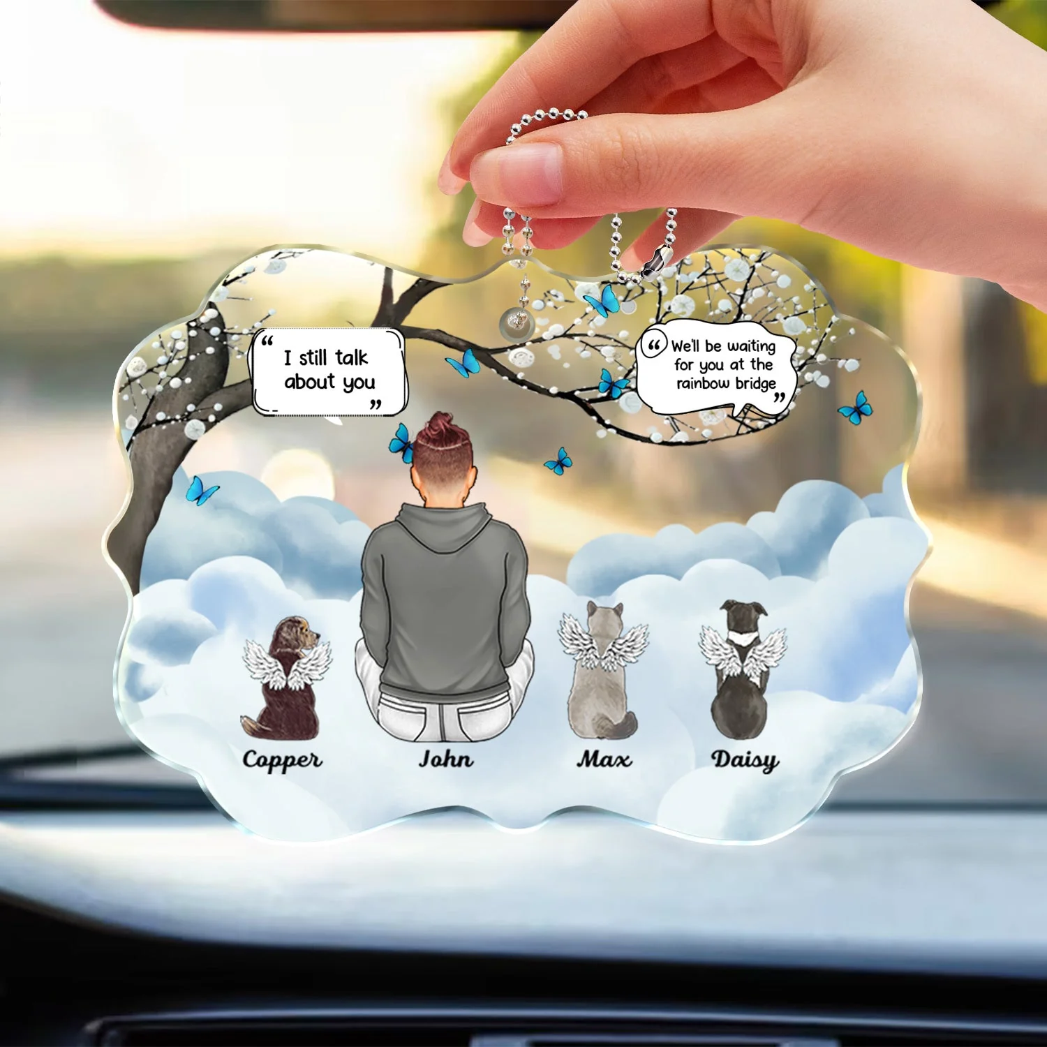 I Miss You - Memorial Gift For Pet Lovers, Dog Mom, Dog Dad, Cat Mom, Cat Dad, Pet Couple - Personalized Acrylic Car Hanger - Image 3