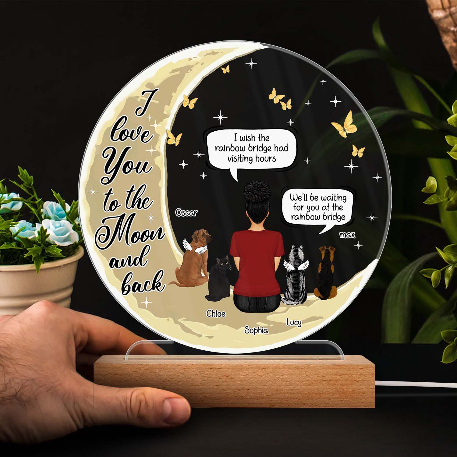 I Miss You Memorial Pet - Memorial, Loving Gift For Pet Loss Owners, Dog Mom, Dog Dad, Cat Mom, Cat Dad, Dog Lover, Cat Lover - Personalized Custom 3D Led Light Wooden Base - Image 4