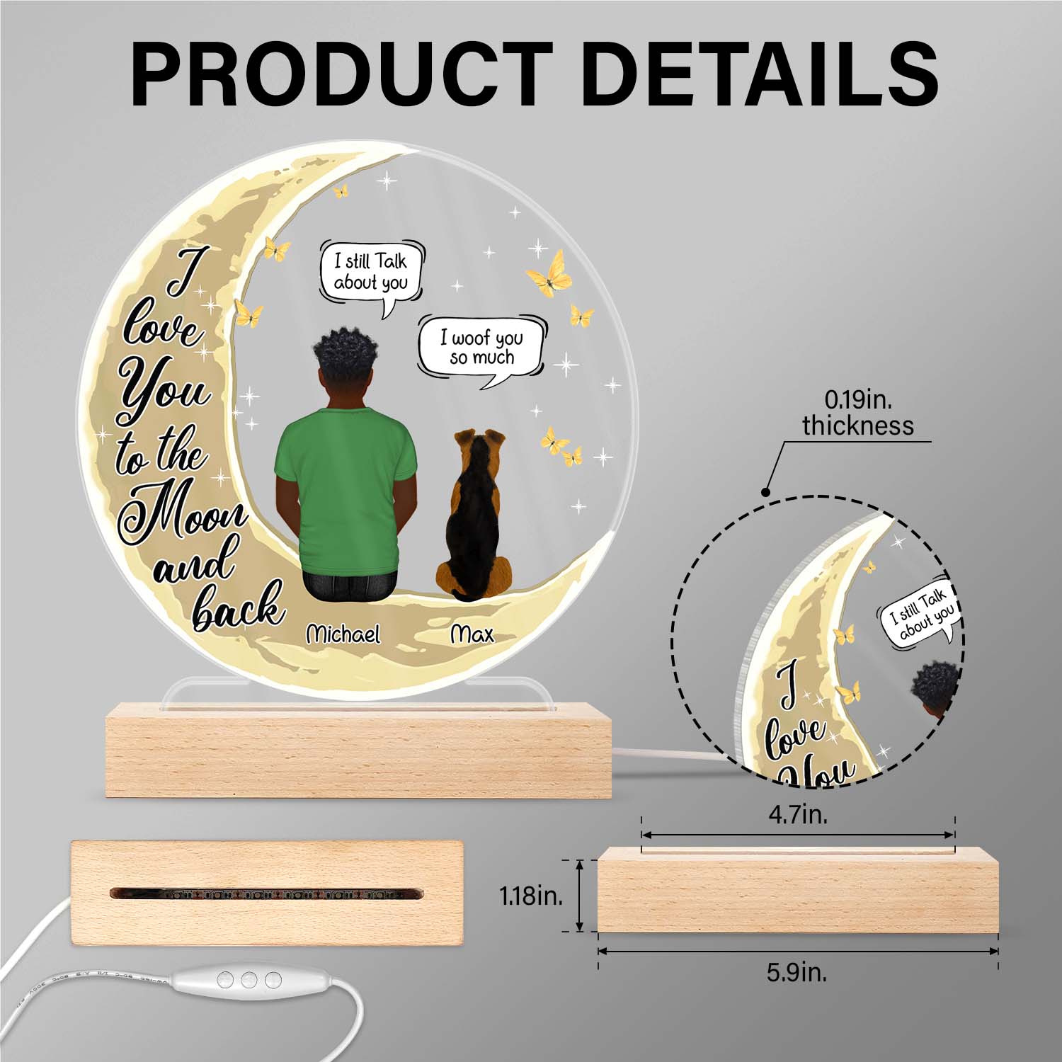 I Miss You Memorial Pet - Memorial, Loving Gift For Pet Loss Owners, Dog Mom, Dog Dad, Cat Mom, Cat Dad, Dog Lover, Cat Lover - Personalized Custom 3D Led Light Wooden Base - Image 5