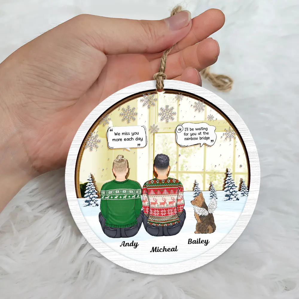 I Miss You Pet Memorial A Girl And Her Dogs - Personalized Mirror Ornament - Image 5