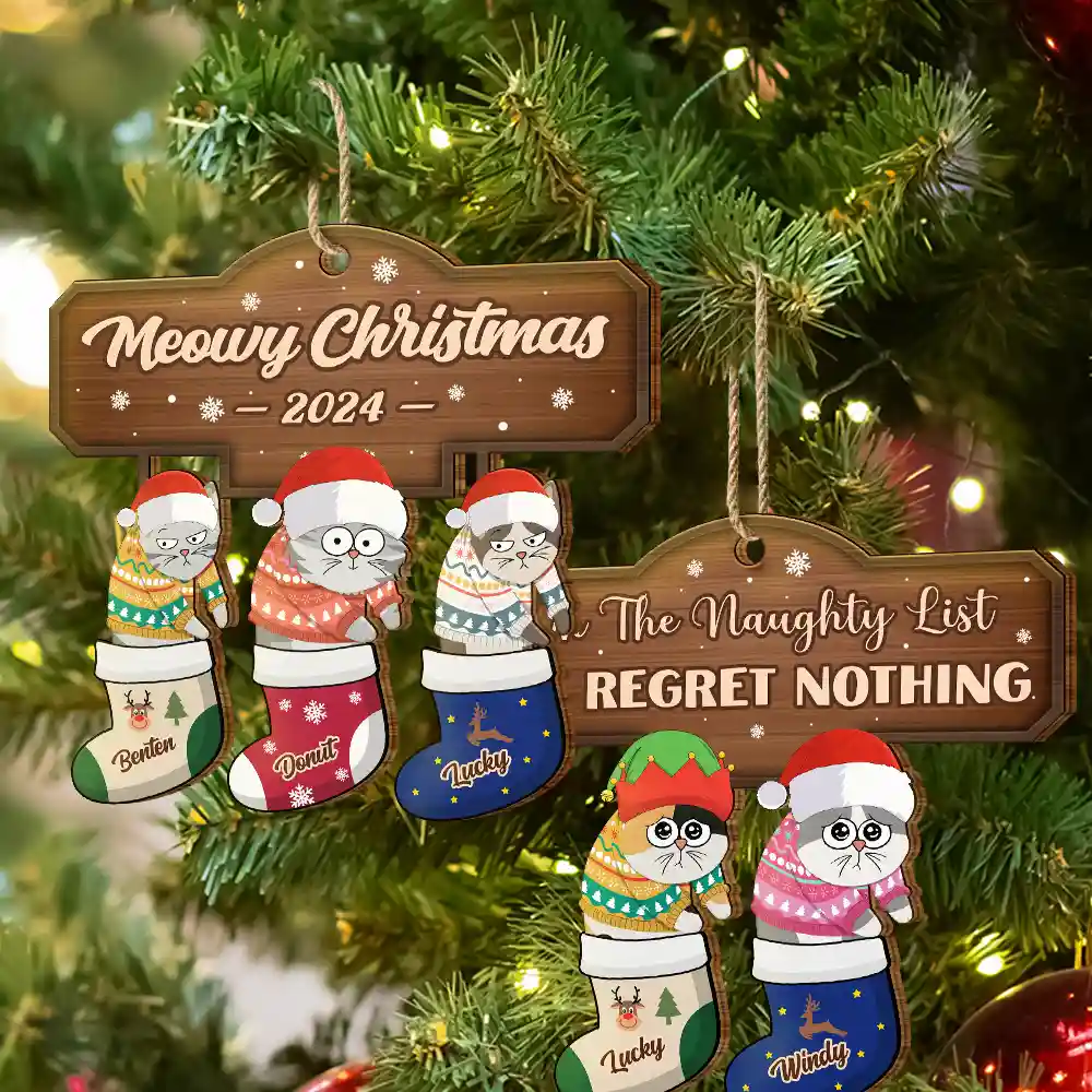 I Regret Nothing Cat Christmas - Personalized Wooden Cutout Ornament - Image 6