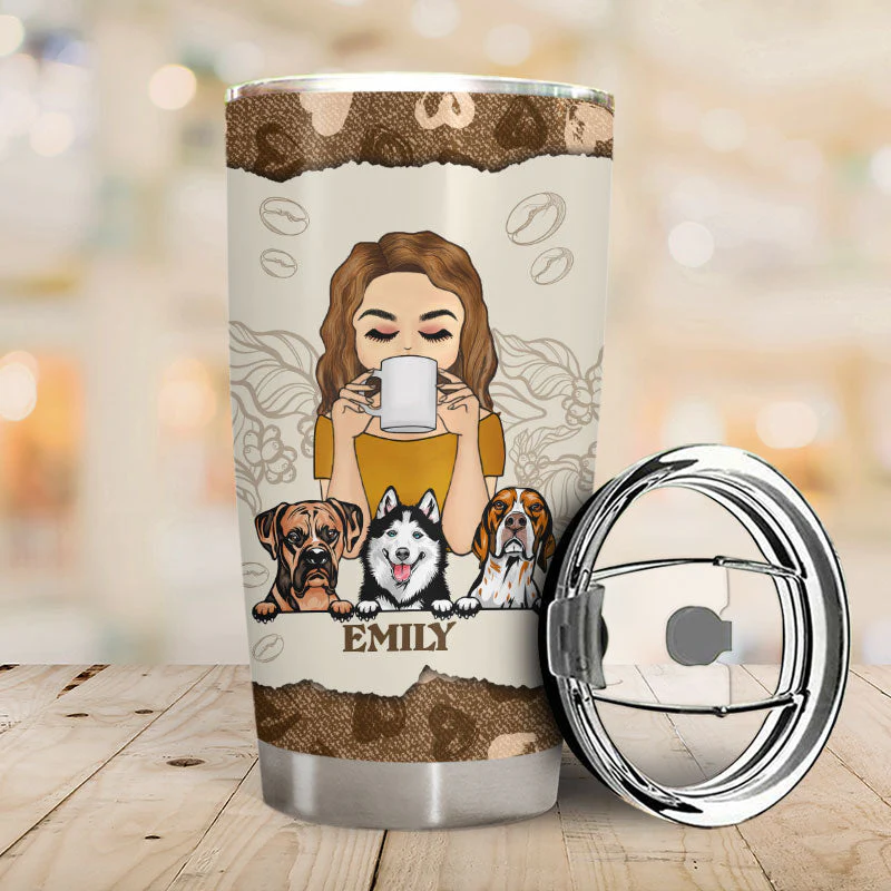 I Run On Caffein Dog Hair - Gift For Dog Owner - Personalized Custom Tumbler - Image 2