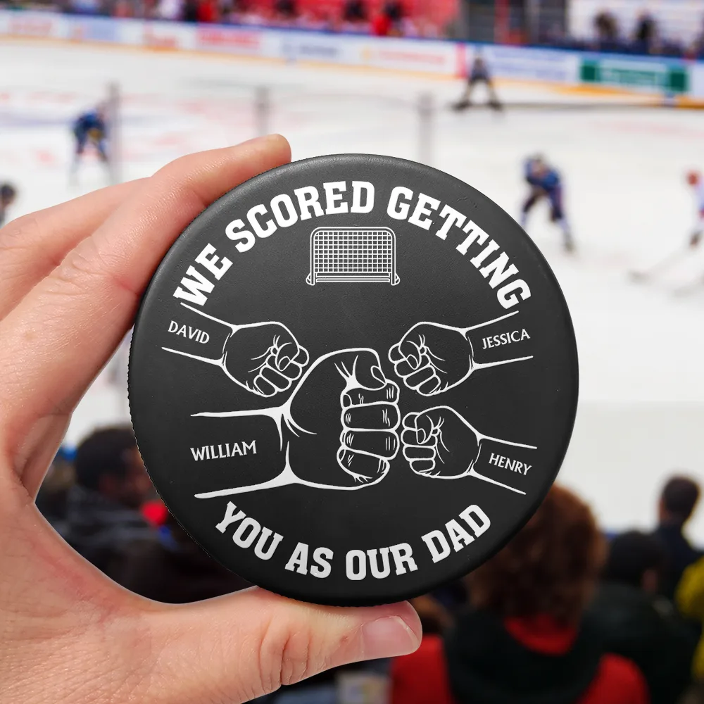 I Scored Getting You As My Dad - Personalized Hockey Puck Bottle Opener - Image 4