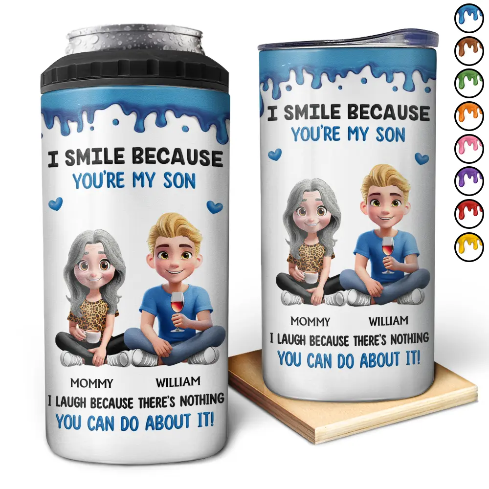 I Smile Because You Are My Daughter Son - Personalized 4 In 1 Can Cooler Tumbler