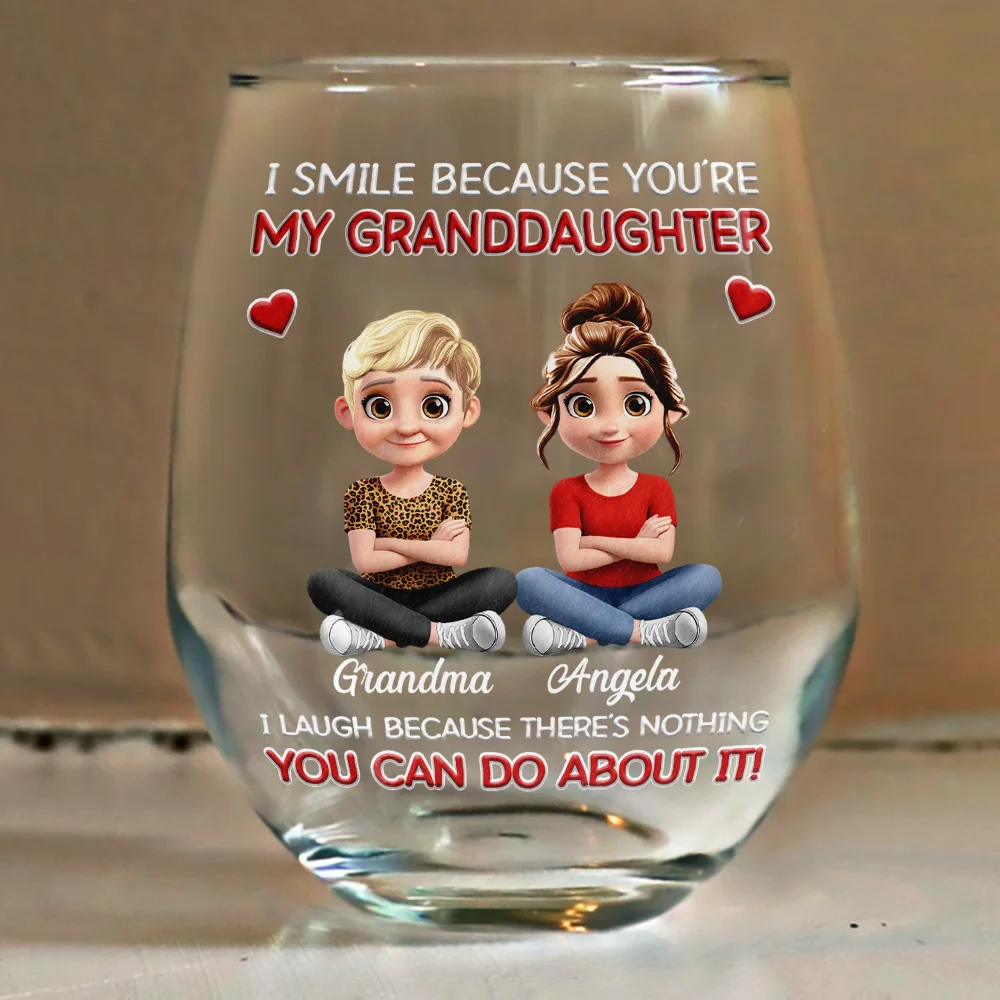 I Smile Because You Are My Daughter Son - Personalized Stemless Wine Glass - Image 4