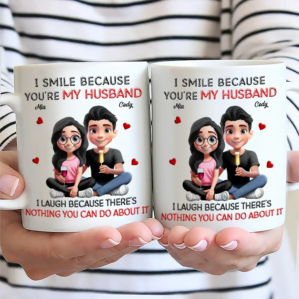 I Smile Because You Are My Husband 3D Effect Sitting Couple - Personalized Mug - Image 2