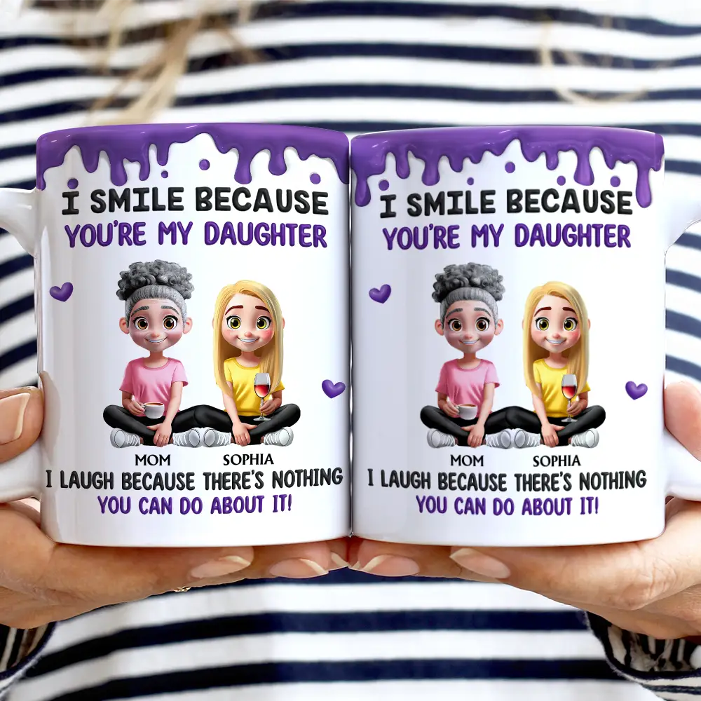 I Smile Because You're My Daughter Granddaughter - Personalized White Edge-to-Edge Mug - Image 2