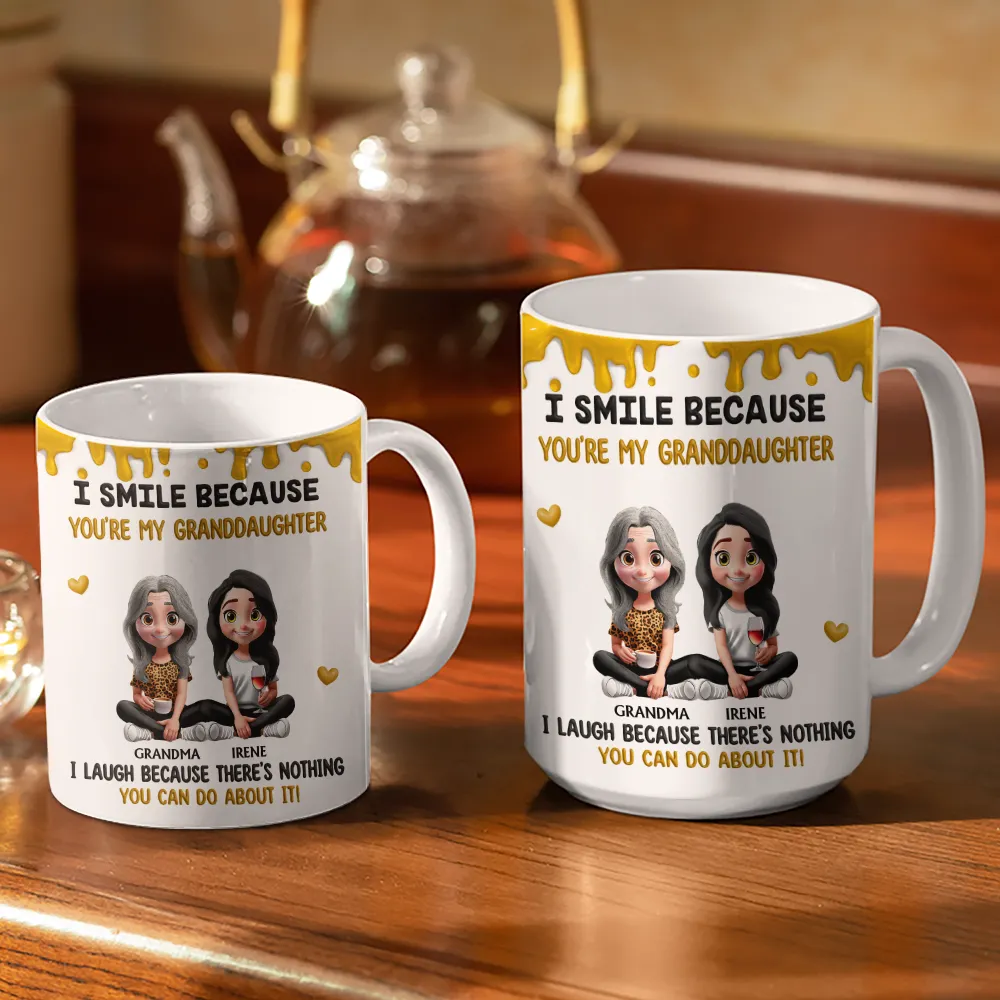 I Smile Because You're My Daughter Granddaughter - Personalized White Edge-to-Edge Mug - Image 3