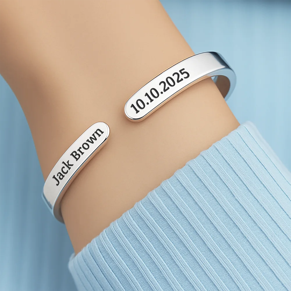 I Used To Be His Angel Now He's Mine Memorial - Personalized Bangle Bracelet Cuff - Image 4
