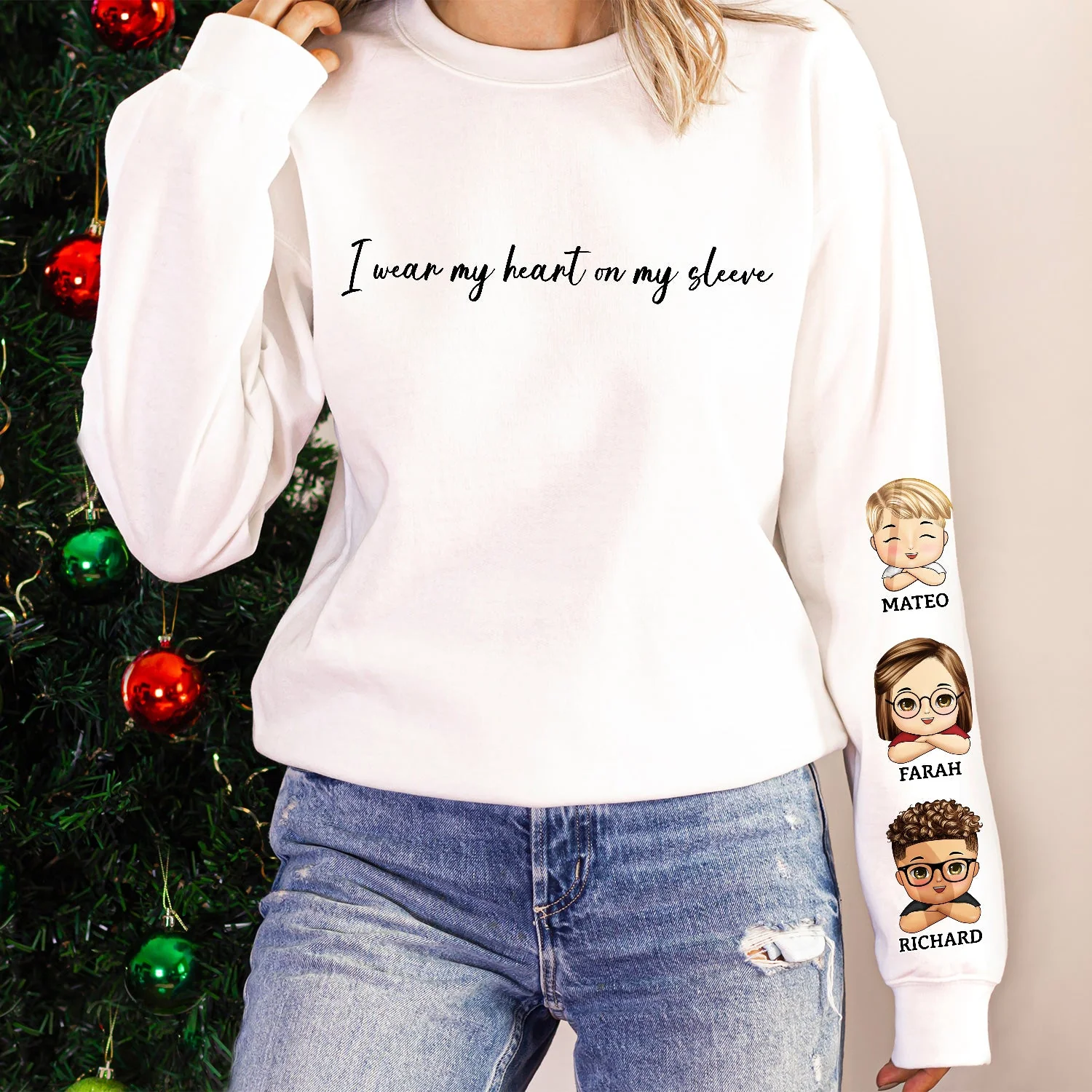 I Wear My Heart On My Sleeve Kid - Gift For Mom, Grandma, Besties, Sisters - Personalized Sweatshirt With Sleeve Imprint - Image 5