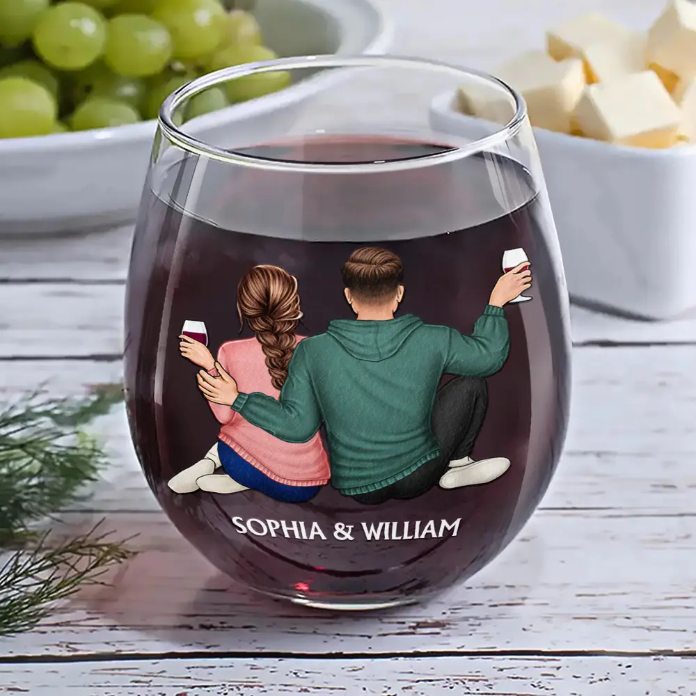 I Wish I Could Turn Back The Clock Anniversary Couple - Personalized Stemless Wine Glass - Image 6