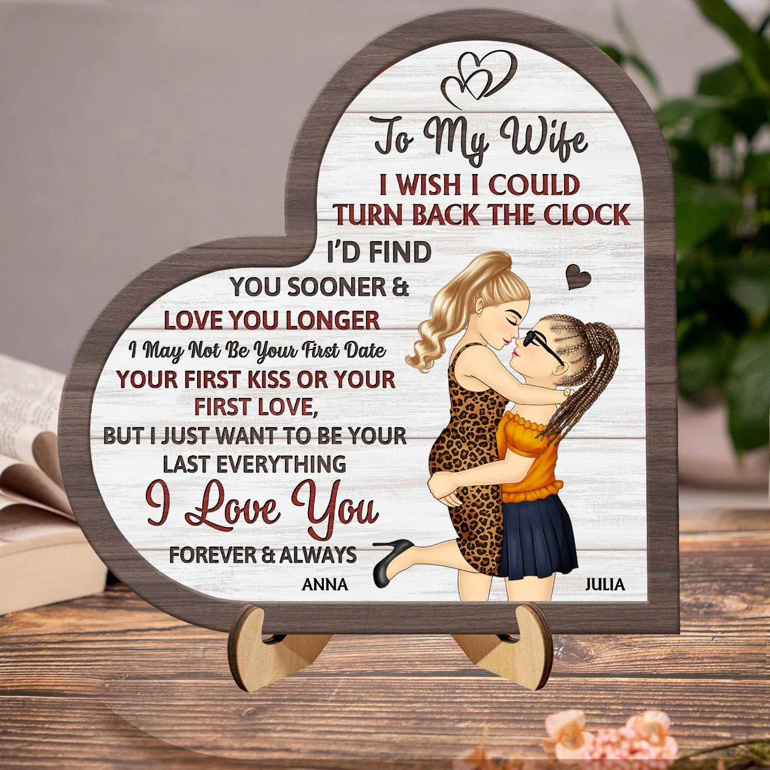 I Wish I Could Turn Back The Clock - Anniversary, Loving Gift For Couples, Husband, Wife - Personalized 2-Layered Wooden Plaque With Stand - Image 2