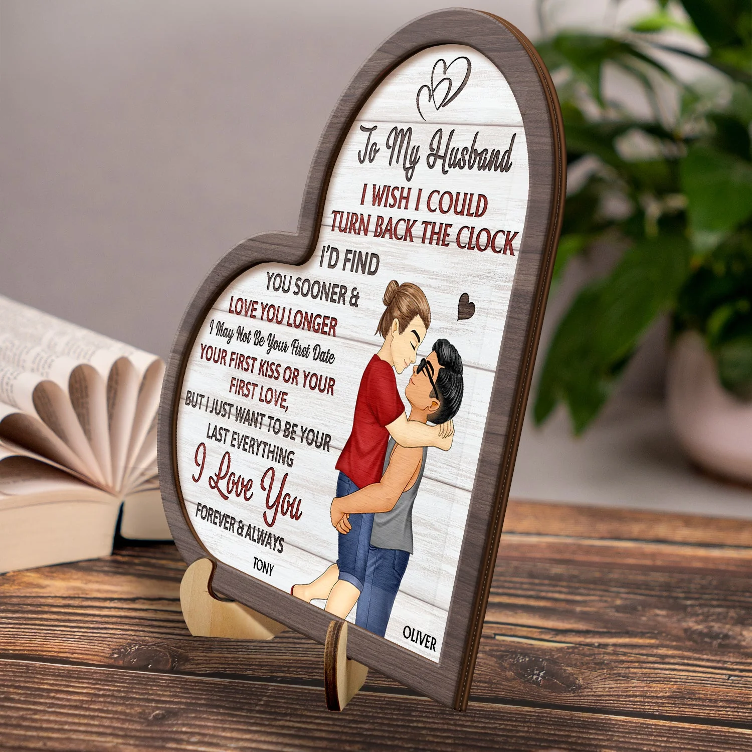 I Wish I Could Turn Back The Clock - Anniversary, Loving Gift For Couples, Husband, Wife - Personalized 2-Layered Wooden Plaque With Stand - Image 3