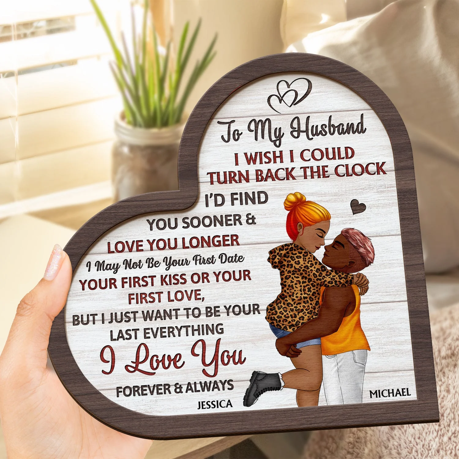 I Wish I Could Turn Back The Clock - Anniversary, Loving Gift For Couples, Husband, Wife - Personalized 2-Layered Wooden Plaque With Stand - Image 4