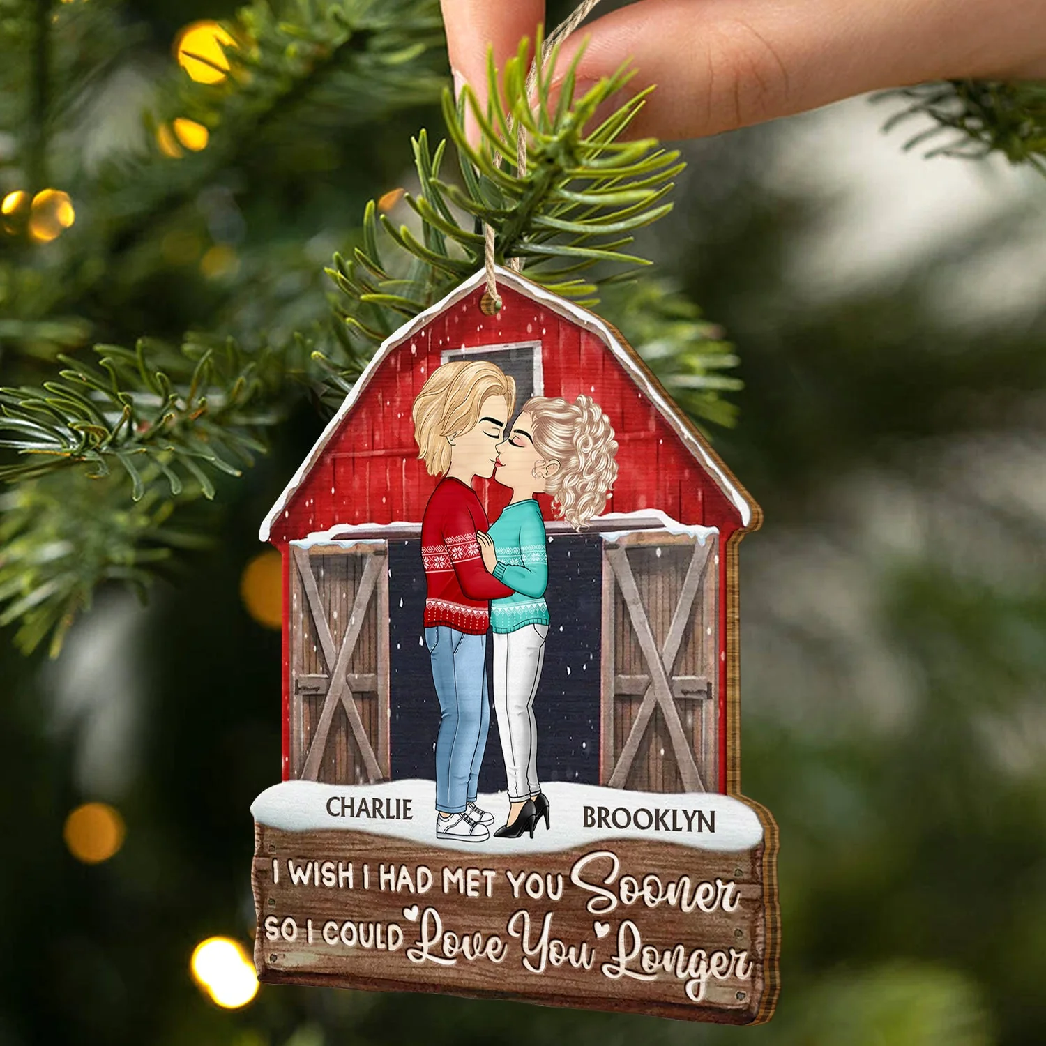I Wish I Had Met You Sooner - Christmas Gift For Couples, Husband And Wife - Personalized Custom Shaped Wooden Ornament - Image 2