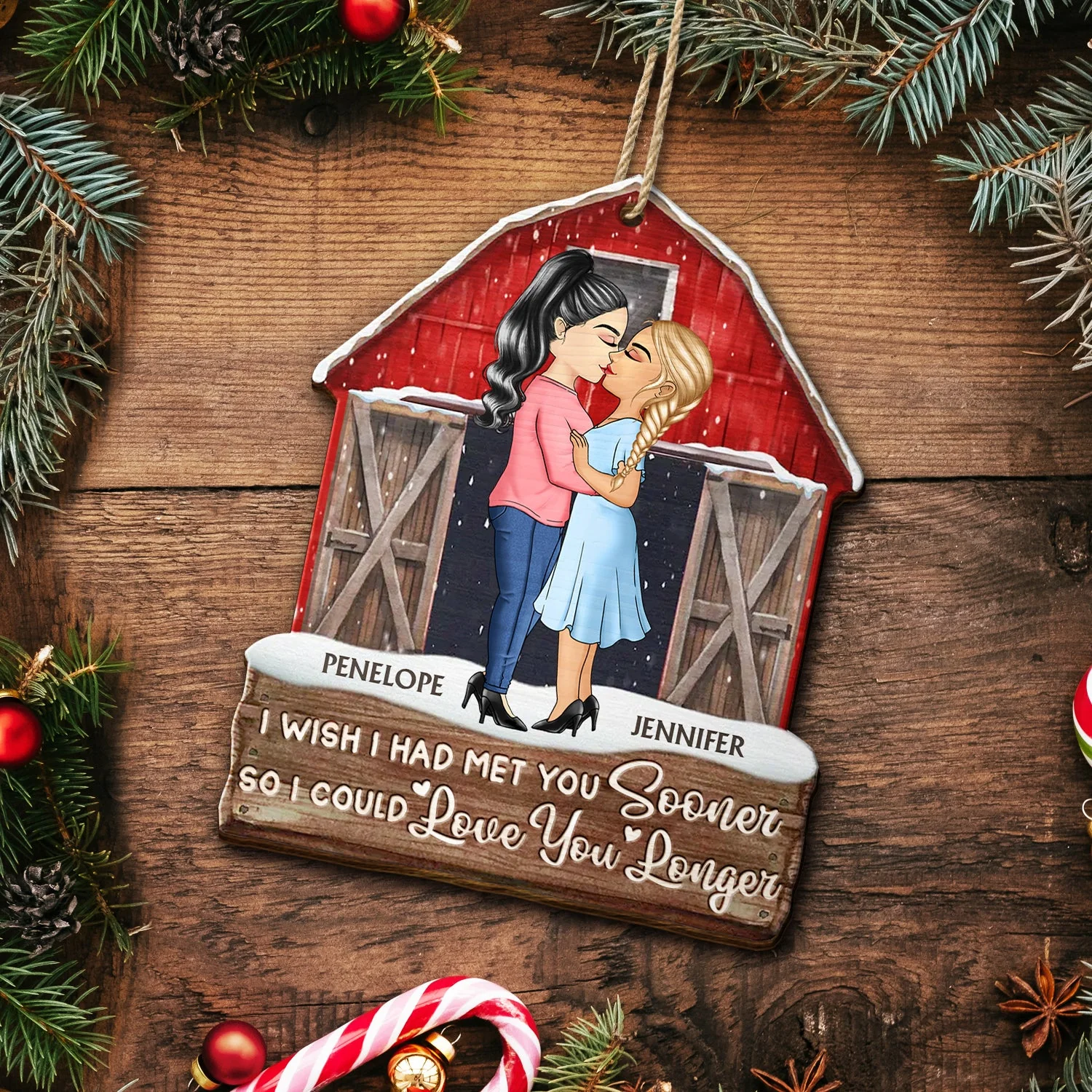 I Wish I Had Met You Sooner - Christmas Gift For Couples, Husband And Wife - Personalized Custom Shaped Wooden Ornament - Image 5