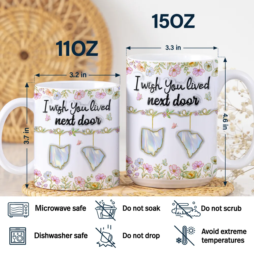I Wish We Lived Closer 3D Nacre Effect - Personalized White Edge-to-Edge Mug - Image 5