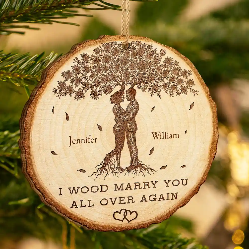 I Wood Marry You All Over Again, 5th Anniversary - Personalized Custom Shaped Wooden Ornament - Image 3