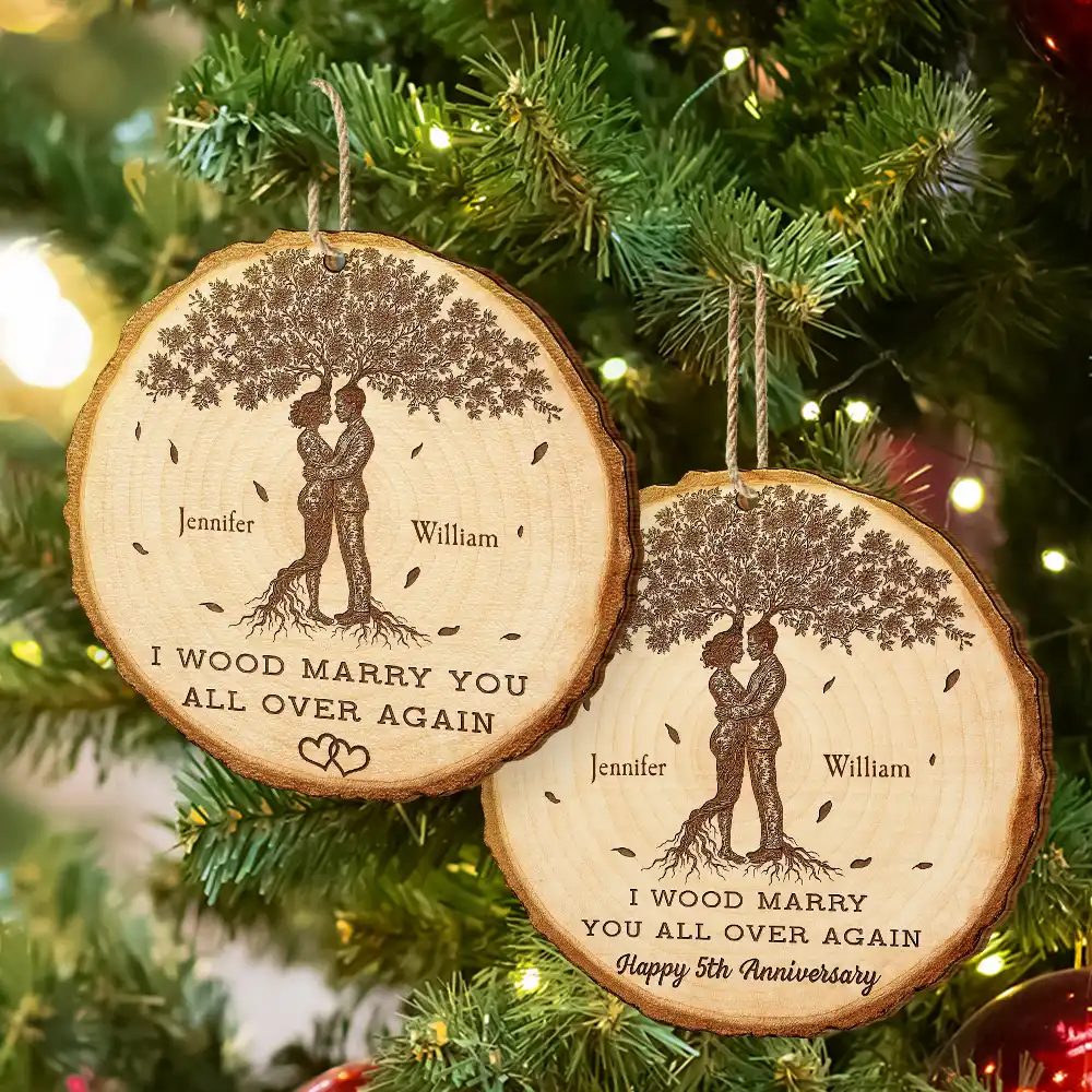 I Wood Marry You All Over Again, 5th Anniversary - Personalized Custom Shaped Wooden Ornament - Image 6