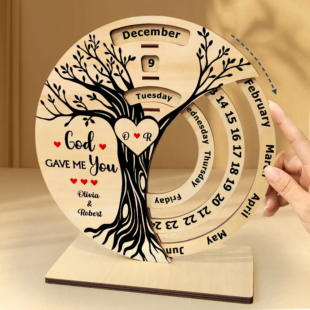 I Wood Marry You All Over Again - Personalized Spinning Perpetual Desk Calendar - Image 4