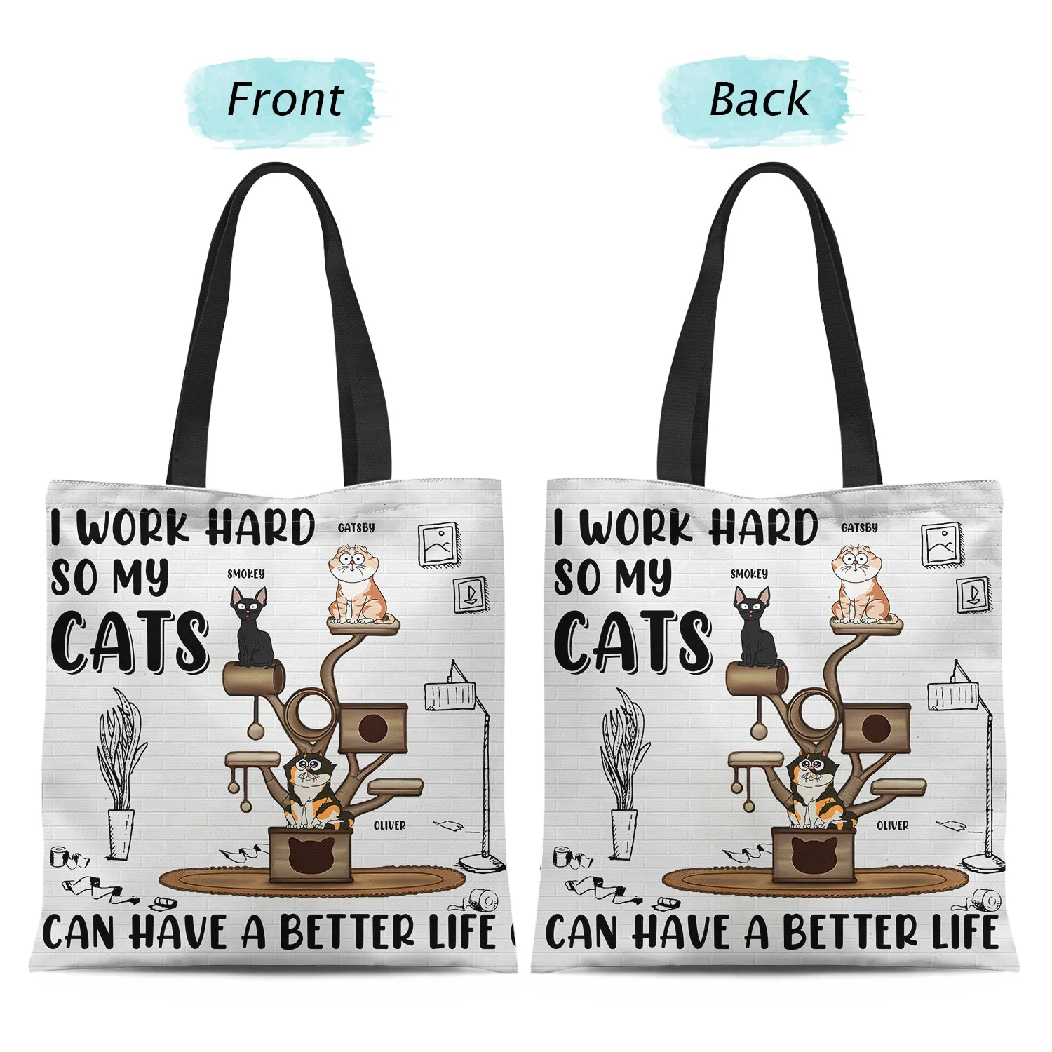 I Work Hard So My Cats Can Have A Better Life - Gift For Cat Lovers - Personalized Zippered Canvas Bag - Image 2
