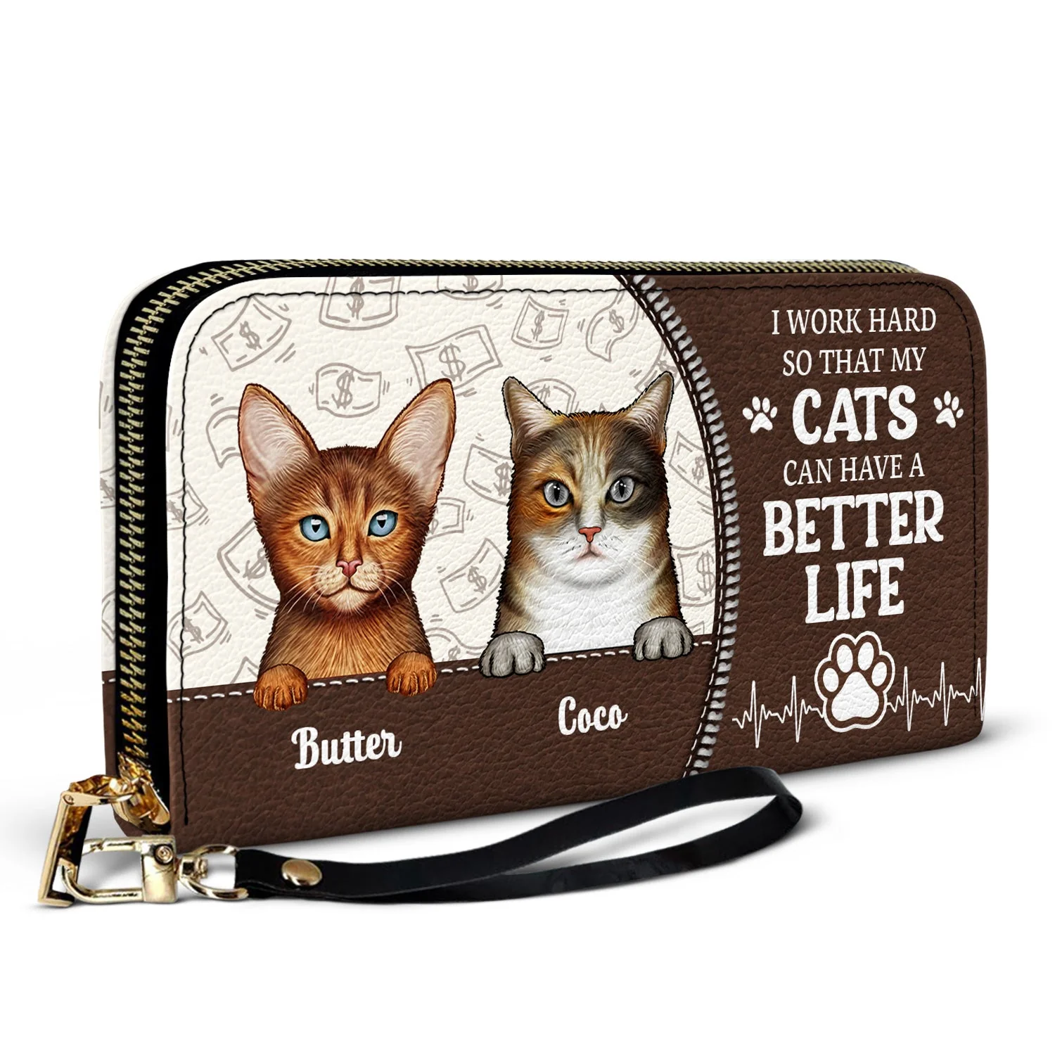 I Work Hard So My Dog Cat - Gift For Pet Lovers - Personalized Leather Long Wallet - Image 2
