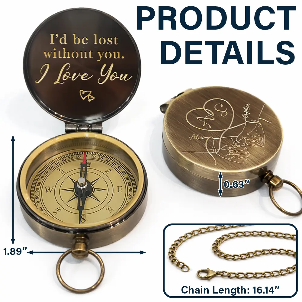 I'd Be Lost Without You - Personalized Engraved Brass Compass - Image 3