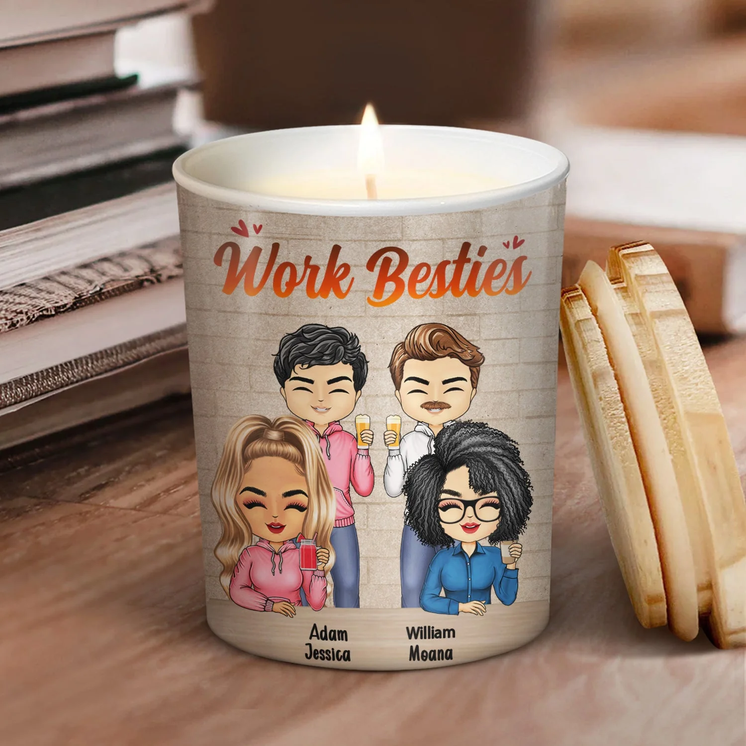 I'd Burn This Place Down If You Didn't Work Here - Gift For Colleagues, Besties, BFF Best Friends - Personalized Scented Candle With Wooden Lid - Image 2