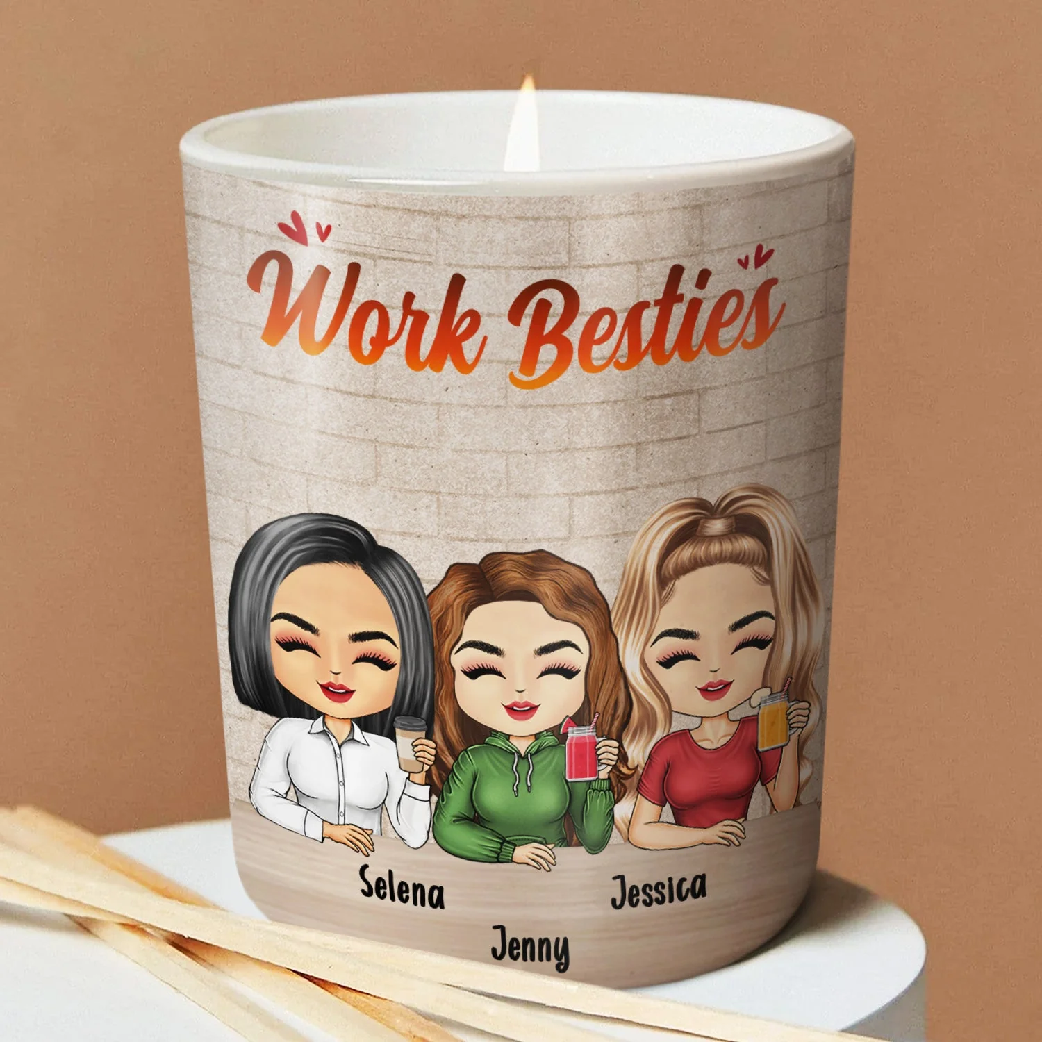 I'd Burn This Place Down If You Didn't Work Here - Gift For Colleagues, Besties, BFF Best Friends - Personalized Scented Candle With Wooden Lid - Image 3