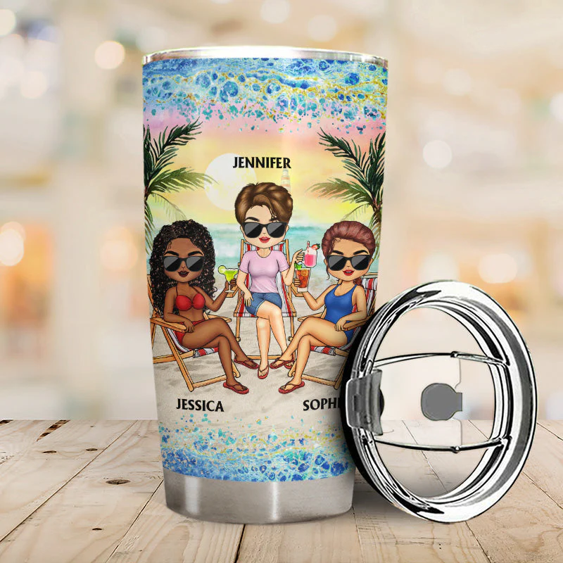 I'd Walk Through Fire For You Sister Beach Traveling - Funny Sister Gifts - Personalized Custom Tumbler - Image 2
