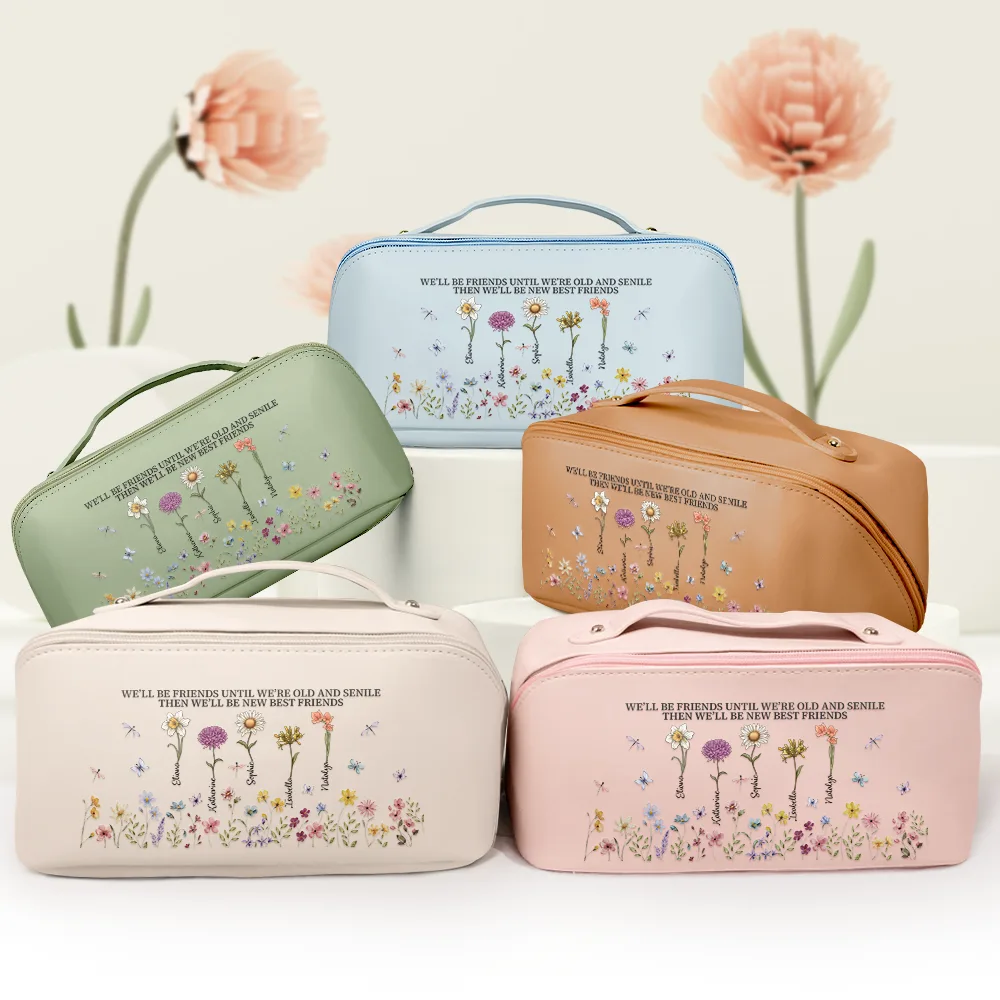 If Besties Sisters Were Flowers I'd Pick You - Personalized Leather Makeup Bag - Image 3