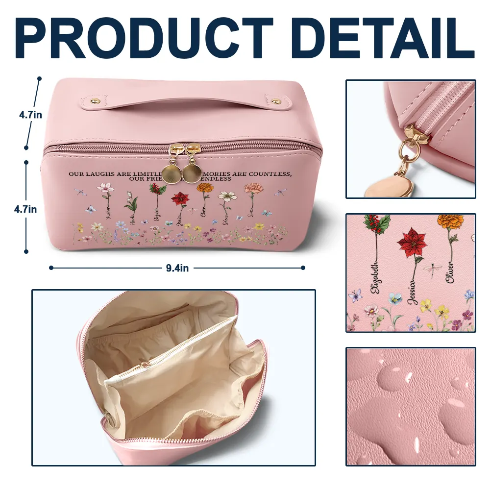 If Besties Sisters Were Flowers I'd Pick You - Personalized Leather Makeup Bag - Image 4