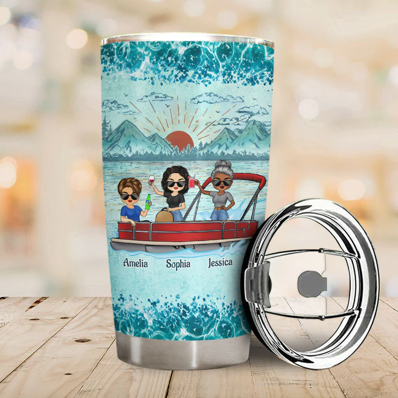 If I'm Drunk It's My Pontoon Friends' Fault Pontooning Bestie Lake Life - Personalized Custom Tumbler - Image 2