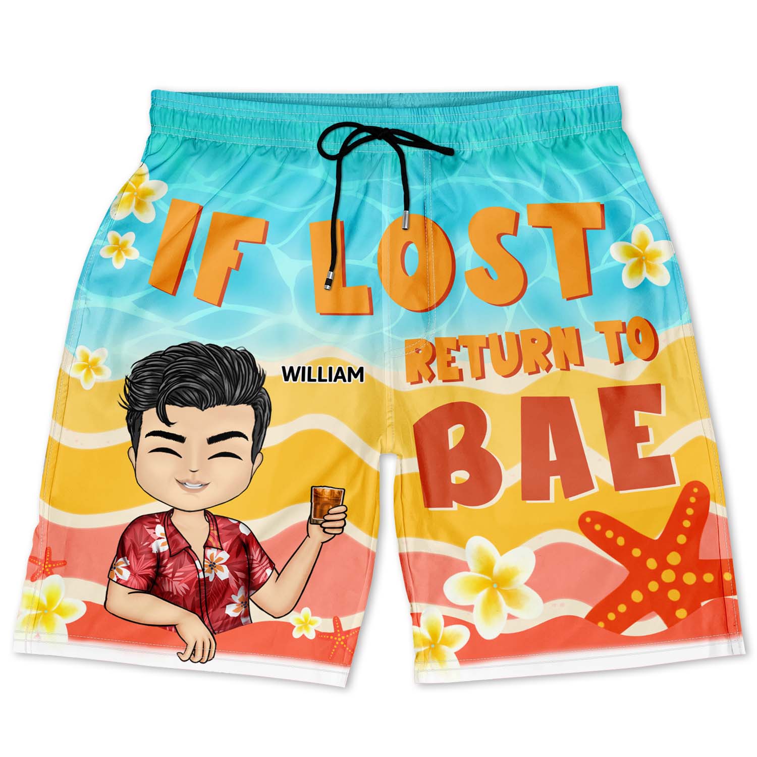 If Lost Return To Bae Couple - Anniversary, Birthday Gift For Spouse, Husband, Wife, Boyfriend, Girlfriend - Personalized Custom Couple Beach Shorts - Image 3