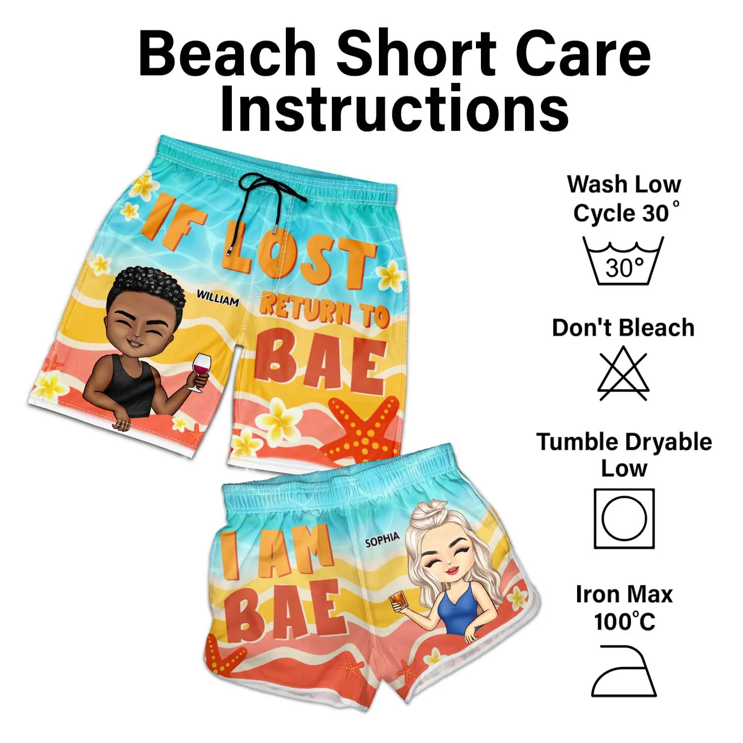 If Lost Return To Bae Couple - Anniversary, Birthday Gift For Spouse, Husband, Wife, Boyfriend, Girlfriend - Personalized Custom Couple Beach Shorts - Image 7