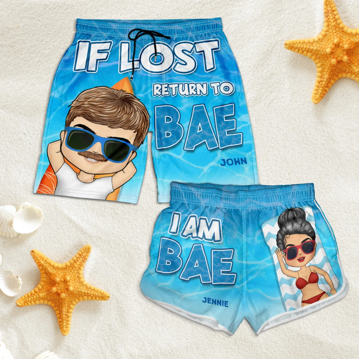 If Lost Return To Bae Summer Beach Vibe - Gift For Spouse, Lover, Husband, Wife, Boyfriend, Girlfriend - Personalized Custom Couple Beach Shorts - Image 5