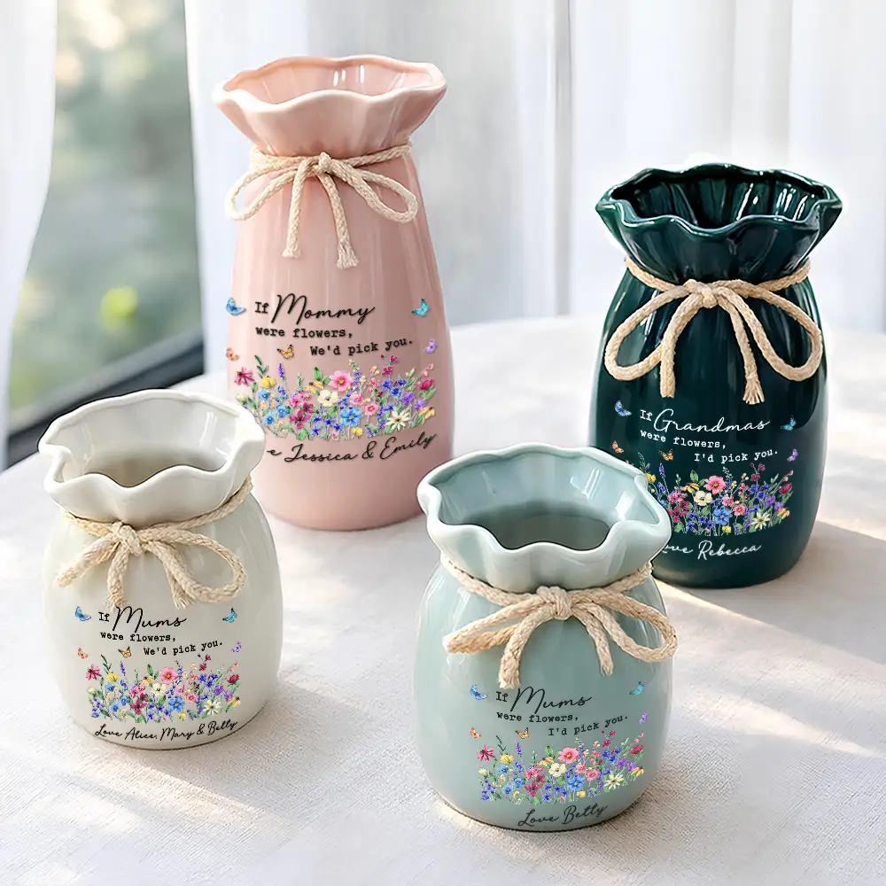 If Nanas Mommy Were Flowers I'd Pick You - Personalized Ribbon Tie Flower Vase - Image 3