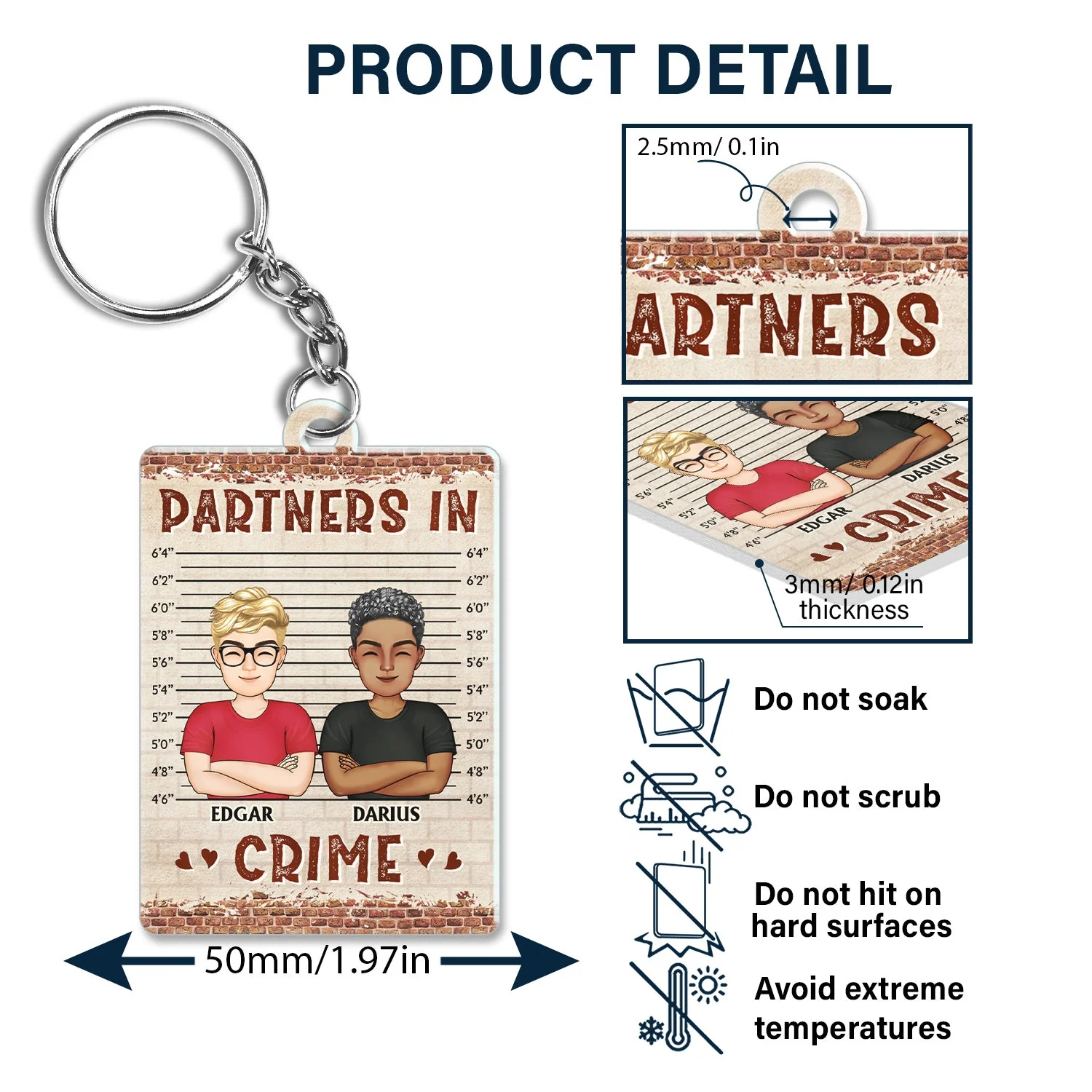 If We Get Caught Partners In Crime - Birthday Gifts For Best Friends, BFF, Brothers, Siblings, Colleagues - Personalized Custom Acrylic Keychain - Image 5