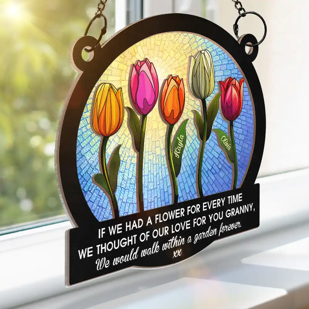 If We Had A Flower Mom Grandma - Personalized Window Hanging Suncatcher Ornament - Image 3