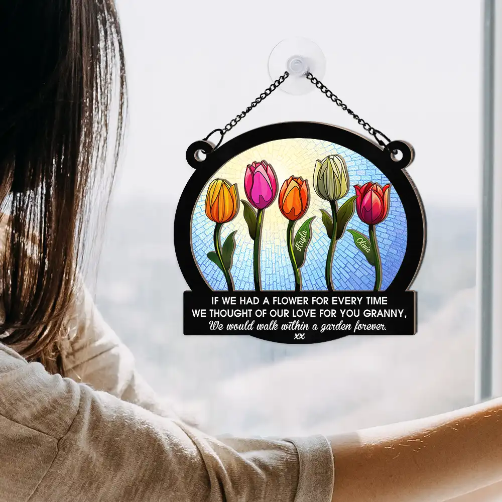 If We Had A Flower Mom Grandma - Personalized Window Hanging Suncatcher Ornament - Image 4