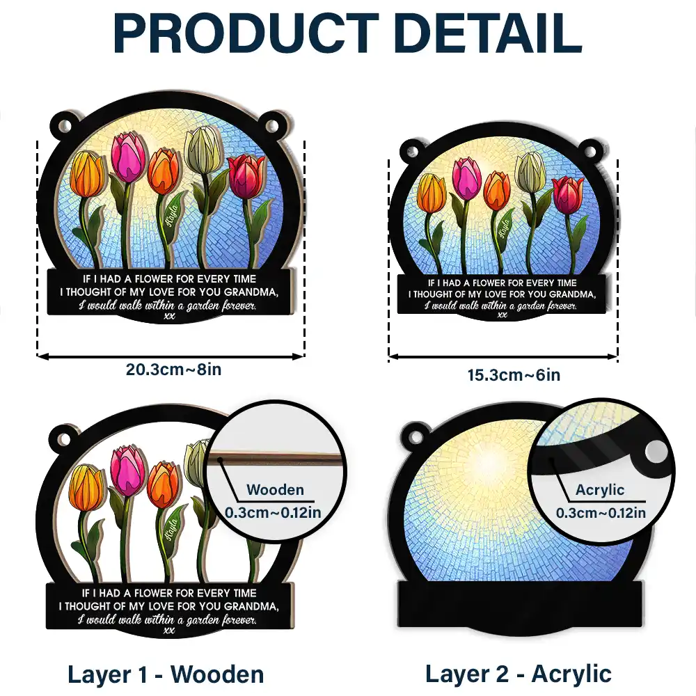 If We Had A Flower Mom Grandma - Personalized Window Hanging Suncatcher Ornament - Image 5