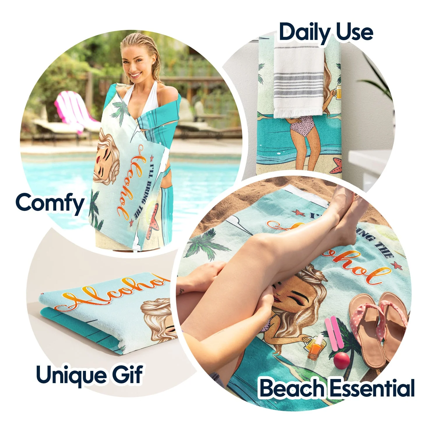 I'll Bring The Alcohol - Summer Gift For Yourself, BFF Besties, Friends, Sisters - Personalized Custom Beach Towel - Image 5
