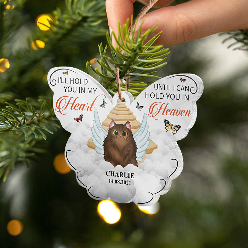 I'll Hold You In My Heart - Cat Memorial Gift - Personalized Custom Butterfly Acrylic Ornament - Image 3