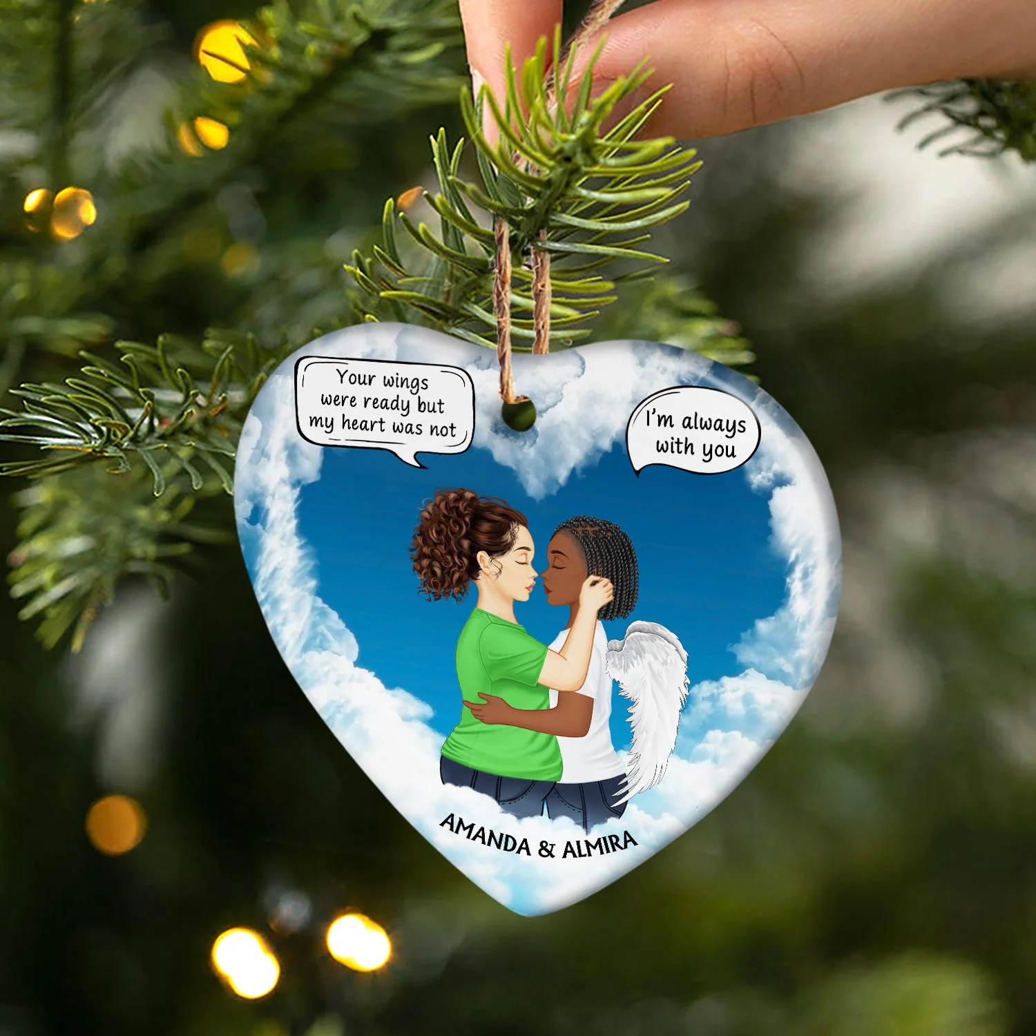 I'll Hold You In My Heart I'm Always With You - Christmas Memorial Gift - Personalized Custom Heart Ceramic Ornament - Image 2