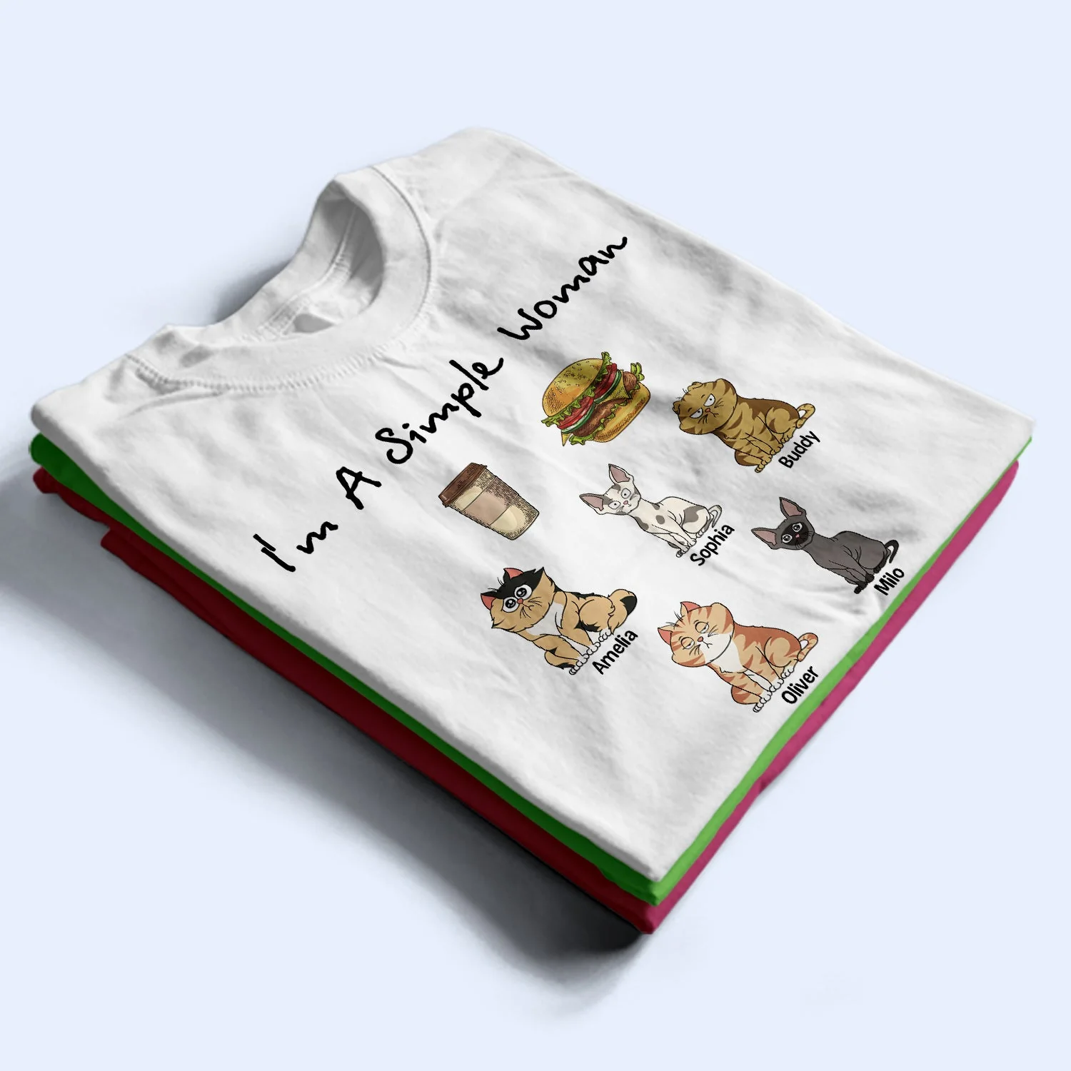 I'm A Simple Woman Funny Cartoon Cat - Gift For Cat Lovers - Personalized T Shirt - Image 2