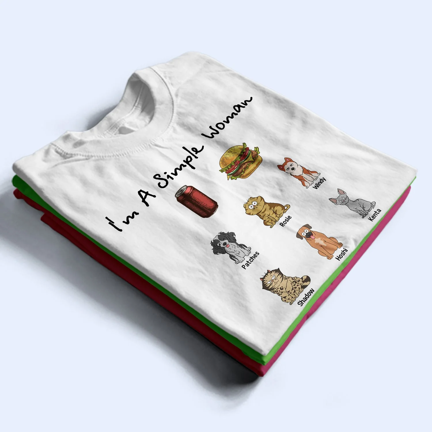 I'm A Simple Woman Funny Cartoon Dog Cat - Gift For Dog Lovers, Cat Lovers - Personalized T Shirt - Image 2