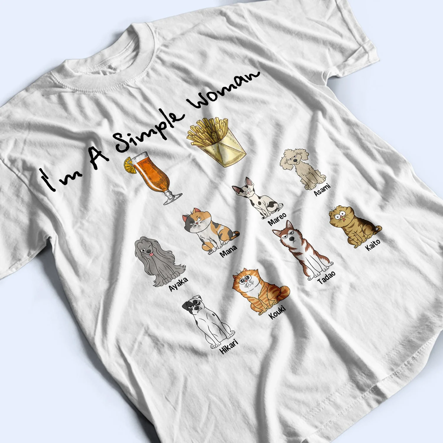 I'm A Simple Woman Funny Cartoon Dog Cat - Gift For Dog Lovers, Cat Lovers - Personalized T Shirt - Image 3