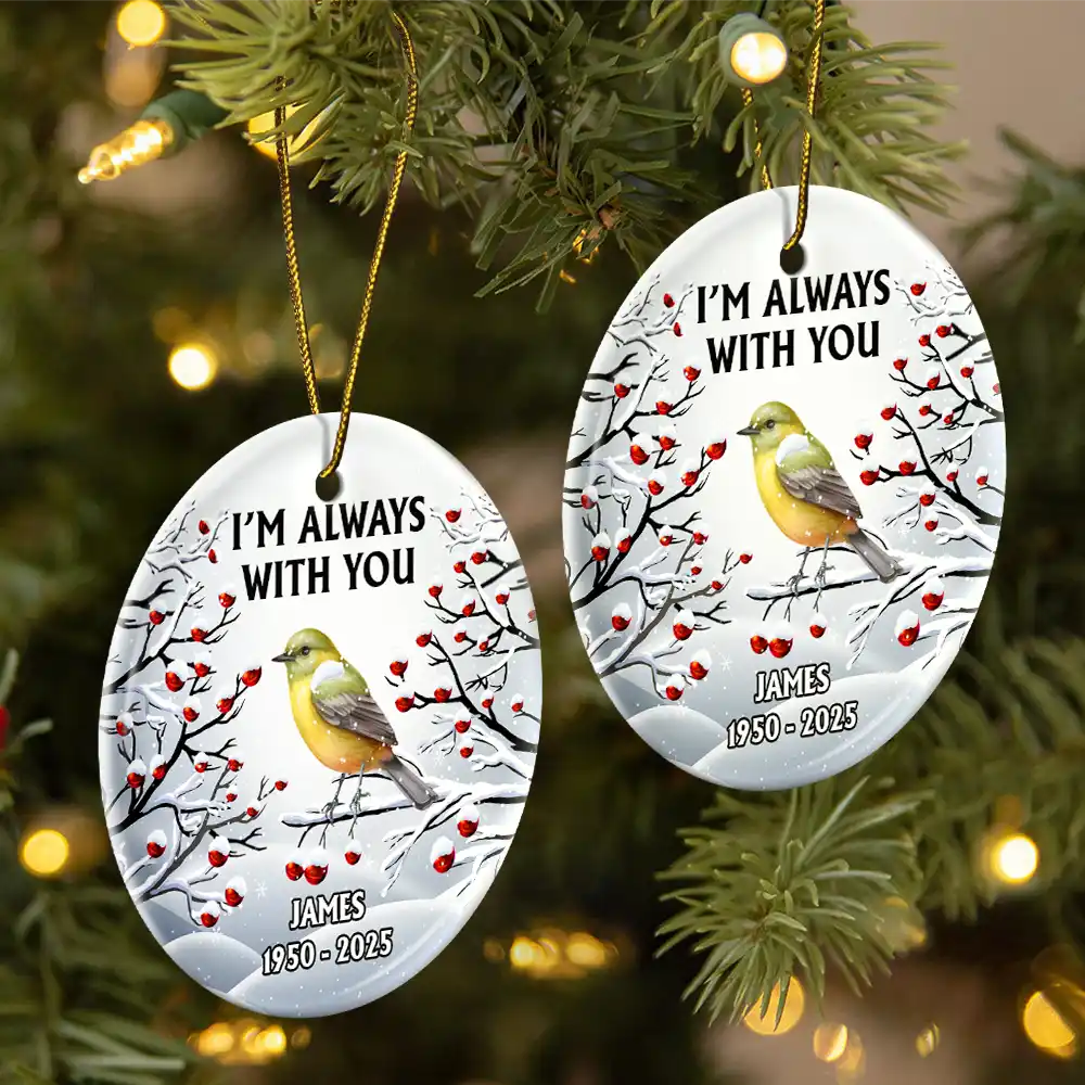 I'm Always With You Red Cardinal - Personalized Circle Ceramic Ornament - Image 2