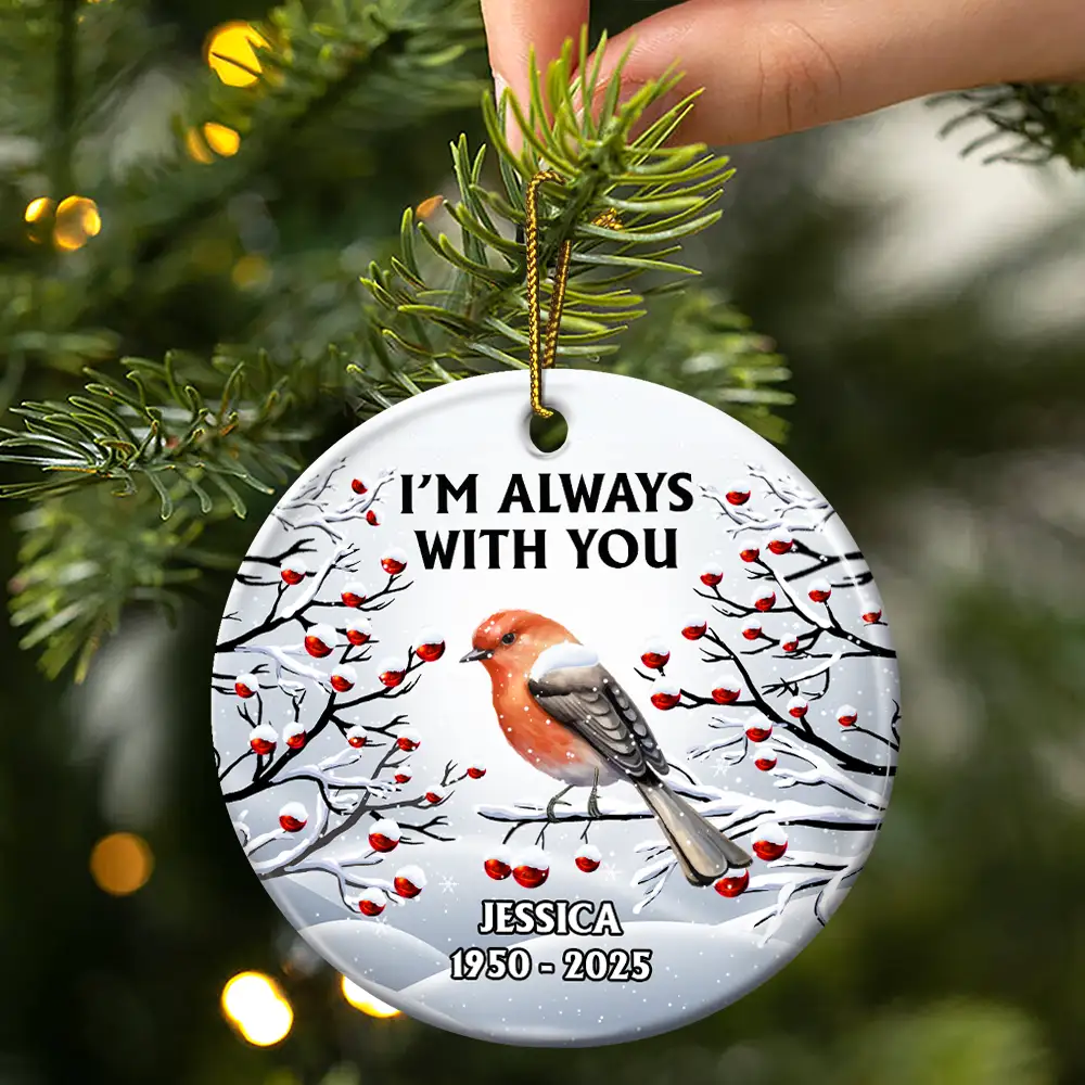 I'm Always With You Red Cardinal - Personalized Circle Ceramic Ornament - Image 3