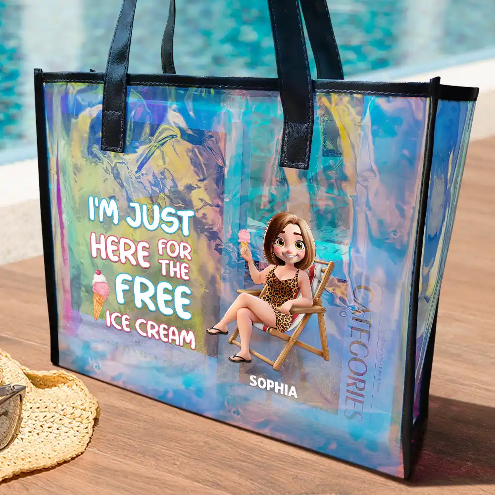 I'm Just Here For The Free Ice Cream - Personalized Holographic Tote - Image 2